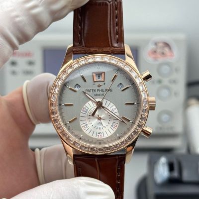 Patek Philippe Complications 5961P-001 Silver Dial Diamond Bezel Watch